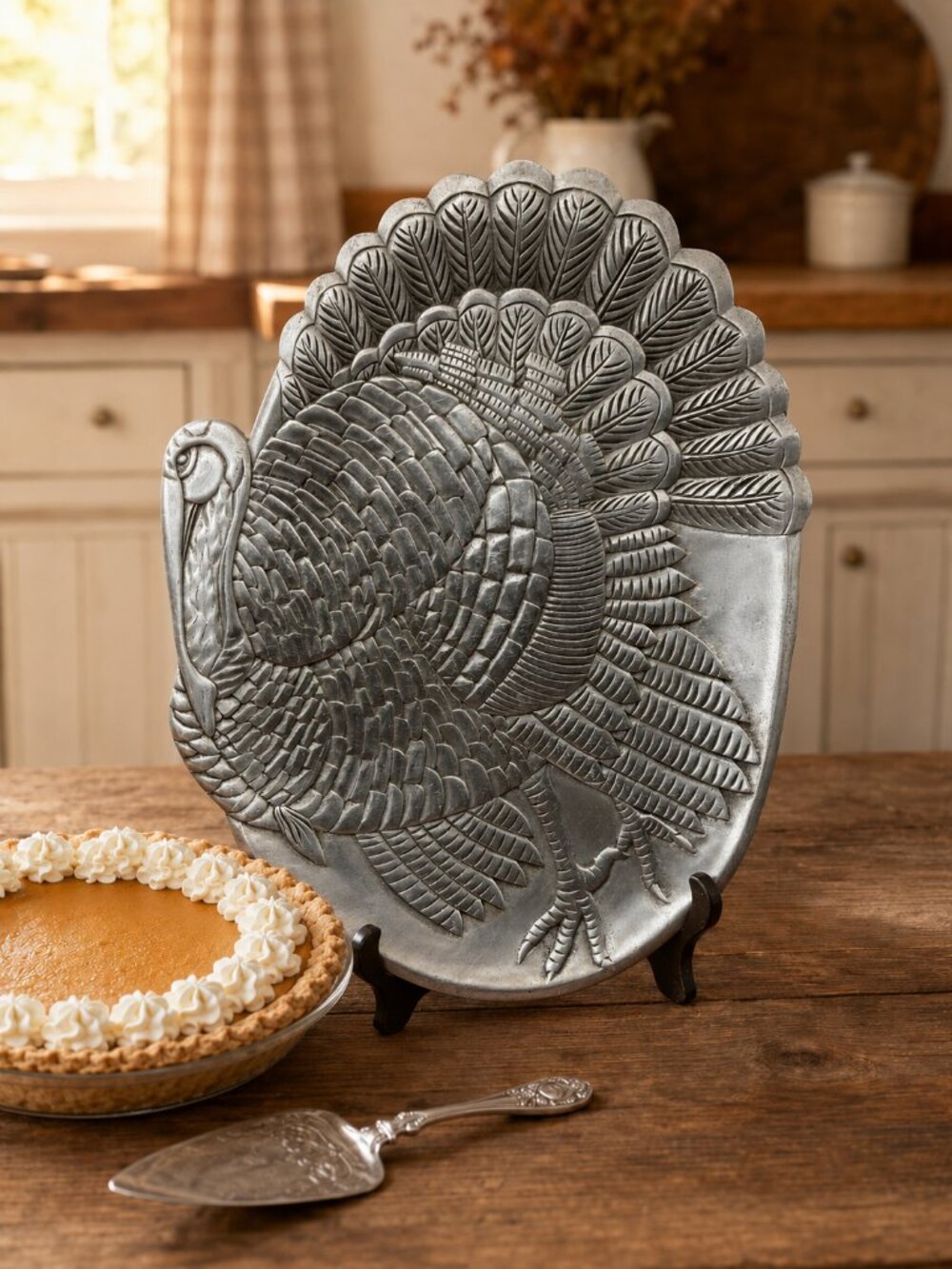 Vintage 1981 Cast Aluminum Turkey Platter 17” Thanksgiving Tray